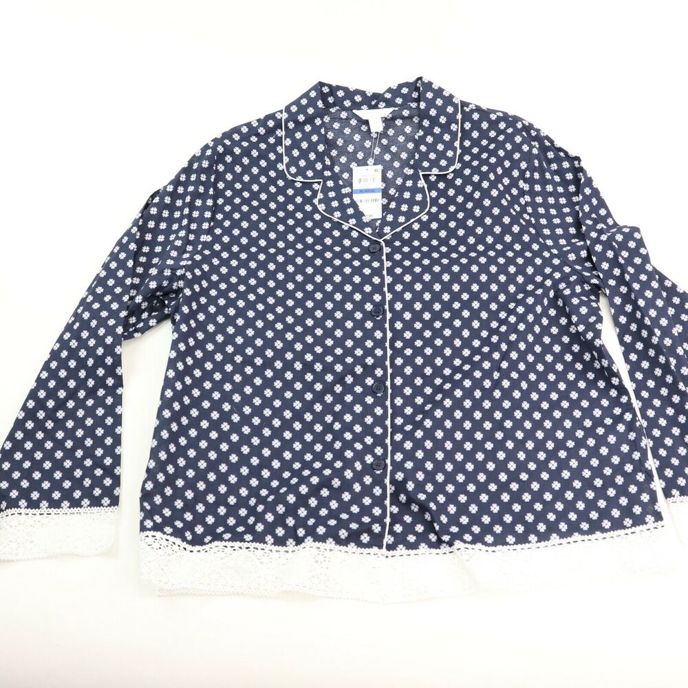 Charter Club Lace Trim Printed Notch Collar Pajama Top Mini Floral XLarge